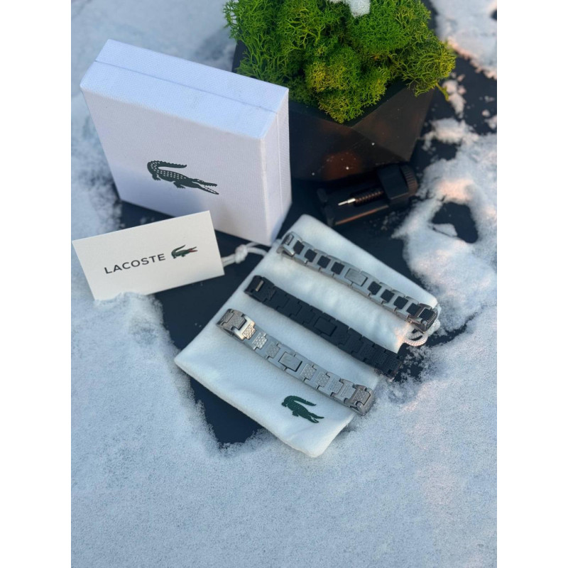 Браслет Lacoste чоловічий чорний браслет Лакост на зап'ястку ланцюжок чоловічий Лакоста срібний новий