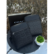 Сумка Coach New York чоловіча чорна сумка велика Коач Нью-Йорк барсетка шкіряна через плече Коуч