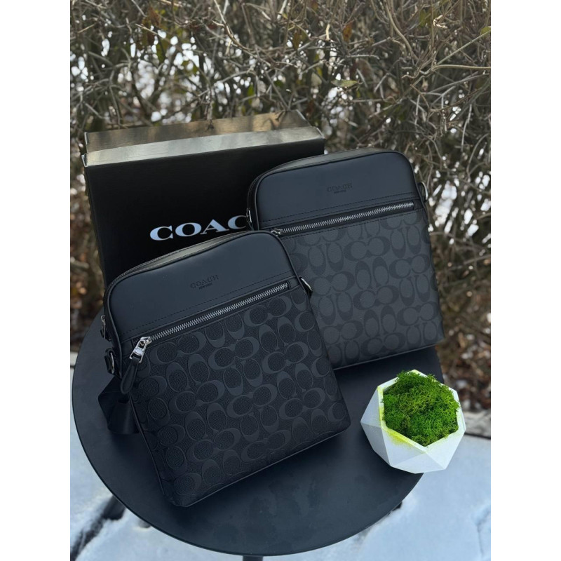 Сумка Coach New York чоловіча чорна сумка велика Коач Нью-Йорк барсетка шкіряна через плече Коуч