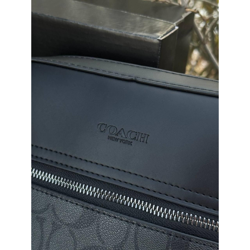 Сумка Coach New York чоловіча чорна сумка велика Коач Нью-Йорк барсетка шкіряна через плече Коуч