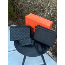 Сумка Louis Vuitton чоловіча чорна сумка через плече Лв шкіряна барсетка Луї Вітон через плече месенджер LV