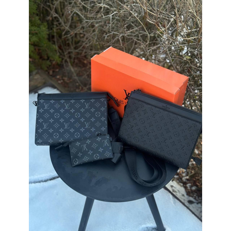 Сумка Louis Vuitton чоловіча чорна сумка через плече Лв шкіряна барсетка Луї Вітон через плече месенджер LV