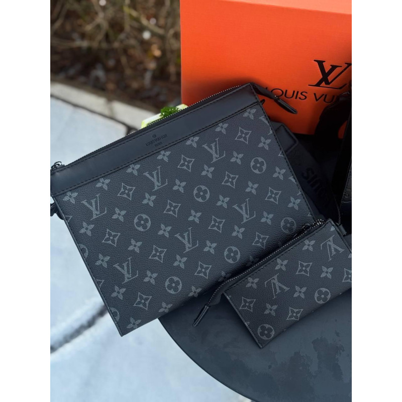 Сумка Louis Vuitton чоловіча чорна сумка через плече Лв шкіряна барсетка Луї Вітон через плече месенджер LV