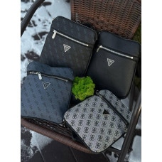 Сумка Guess чоловіча через плече чорна сумка Гуес шкіряна чоловіча сумка Гесс спортивна сіра