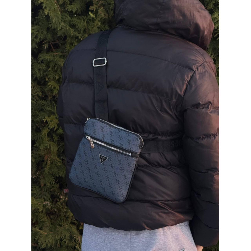 Сумка Guess чоловіча через плече чорна сумка Гуес шкіряна чоловіча сумка Гесс спортивна сіра