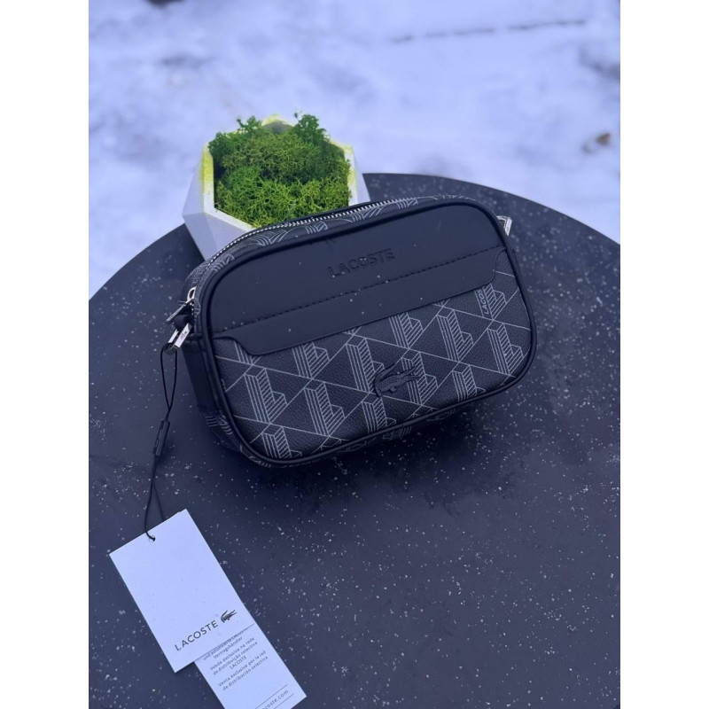 Сумка Lacoste Monogram чоловіча чорна через плече барсетка Лакост месенджер шкіряний Лакоста чорний