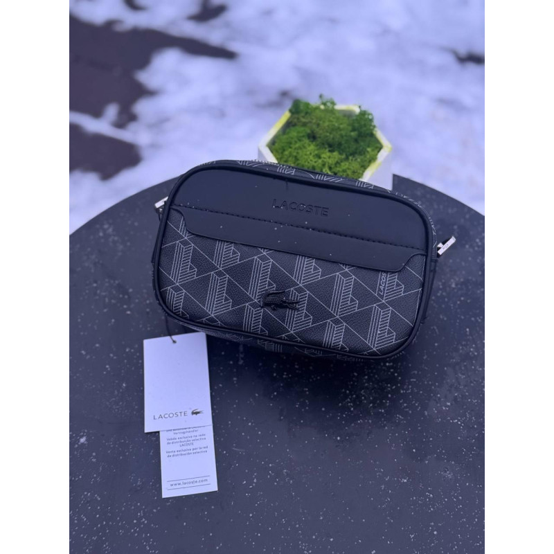 Сумка Lacoste Monogram чоловіча чорна через плече барсетка Лакост месенджер шкіряний Лакоста чорний