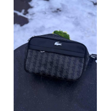 Сумка Lacoste Monogram Чорна шкіряна сумка через плече Лакост монограм чоловіча спортивна сумка Лакоста