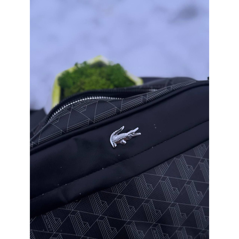 Сумка Lacoste Monogram Чорна шкіряна сумка через плече Лакост монограм чоловіча спортивна сумка Лакоста