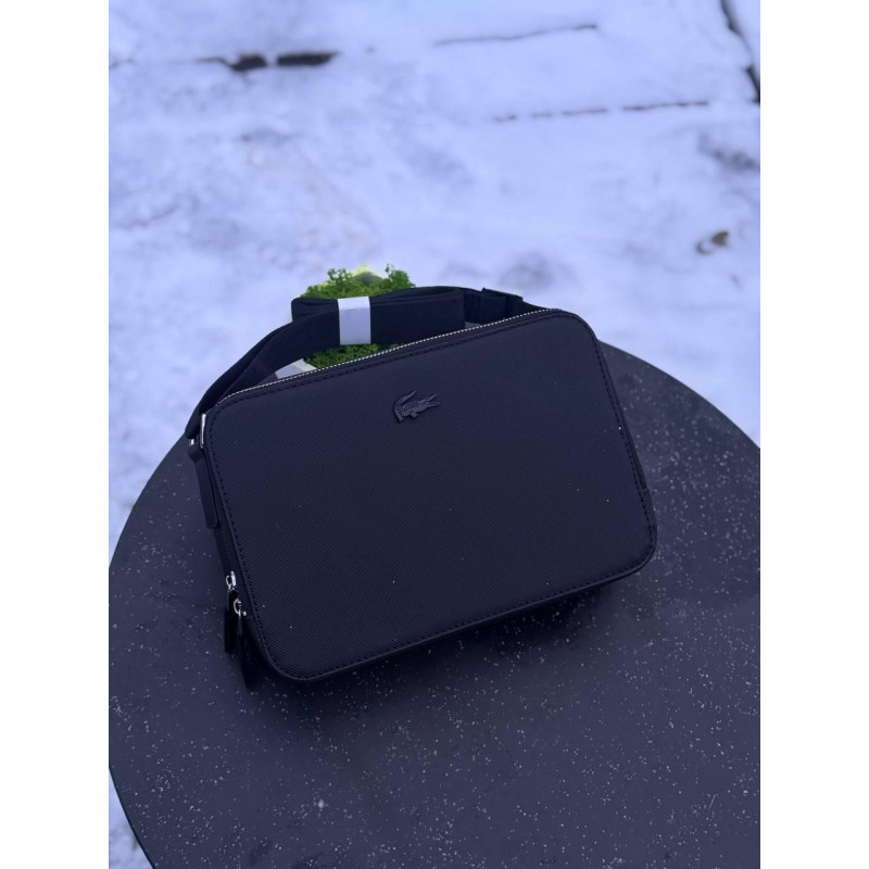 Сумка Lacoste Reporter Bag чорна чоловіча шкіряна сумка через плече Лакост месенджер кросбоді барсетка