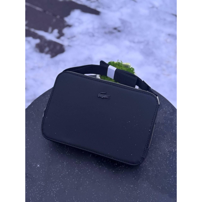Сумка Lacoste Reporter Bag чорна чоловіча шкіряна сумка через плече Лакост месенджер кросбоді барсетка