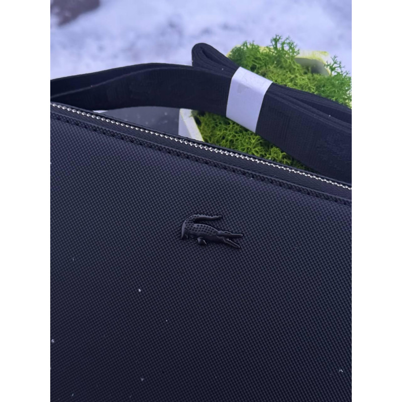 Сумка Lacoste Reporter Bag чорна чоловіча шкіряна сумка через плече Лакост месенджер кросбоді барсетка