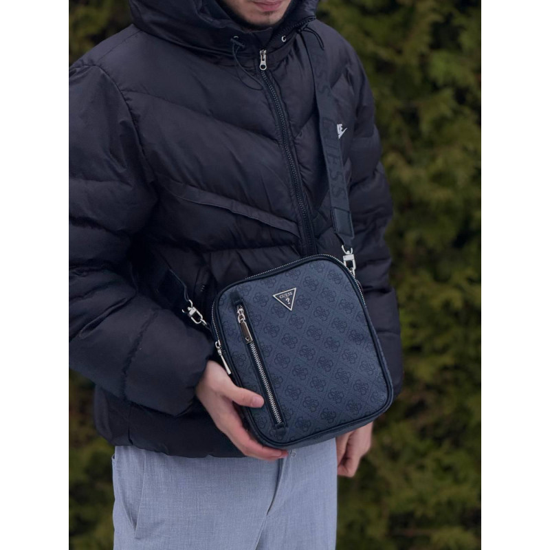 Сумка Guess Vezzola Smart сіра чоловіча шкіряна барсетка Гуесс чоловіча чорна сумка через плече Гесс