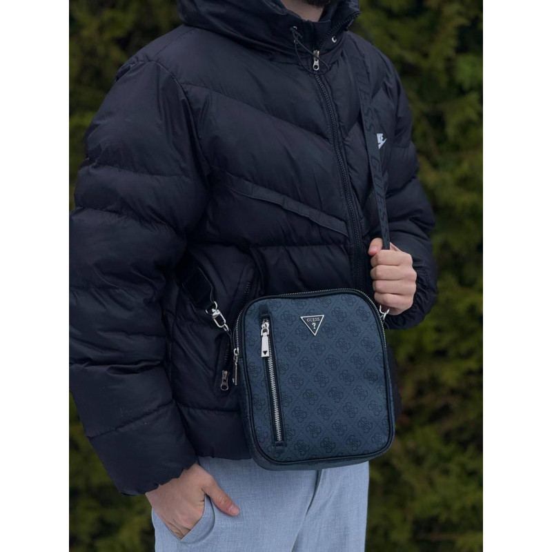 Сумка Guess Vezzola Smart сіра чоловіча шкіряна барсетка Гуесс чоловіча чорна сумка через плече Гесс