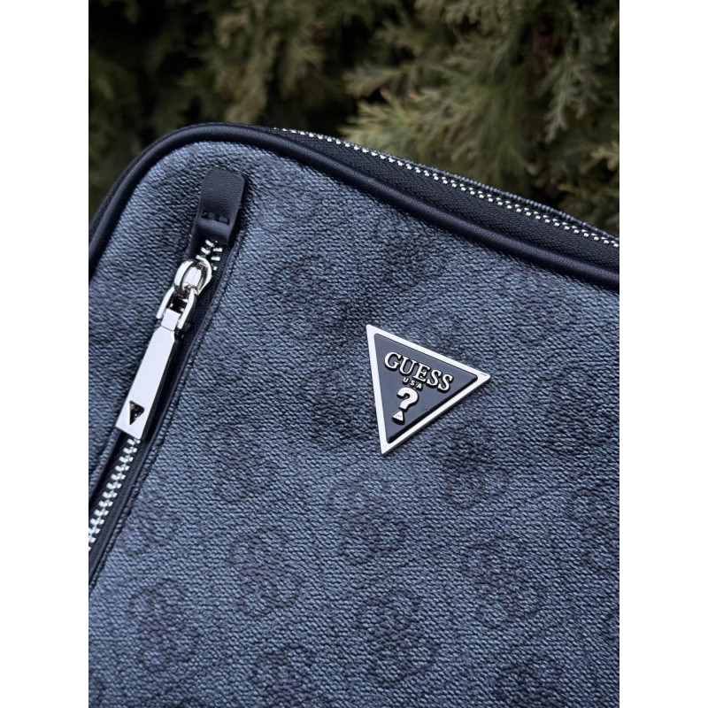 Сумка Guess Vezzola Smart сіра чоловіча шкіряна барсетка Гуесс чоловіча чорна сумка через плече Гесс