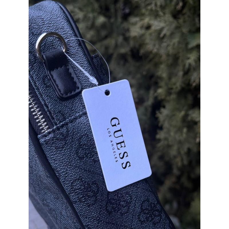 Сумка Guess Vezzola Smart сіра чоловіча шкіряна барсетка Гуесс чоловіча чорна сумка через плече Гесс