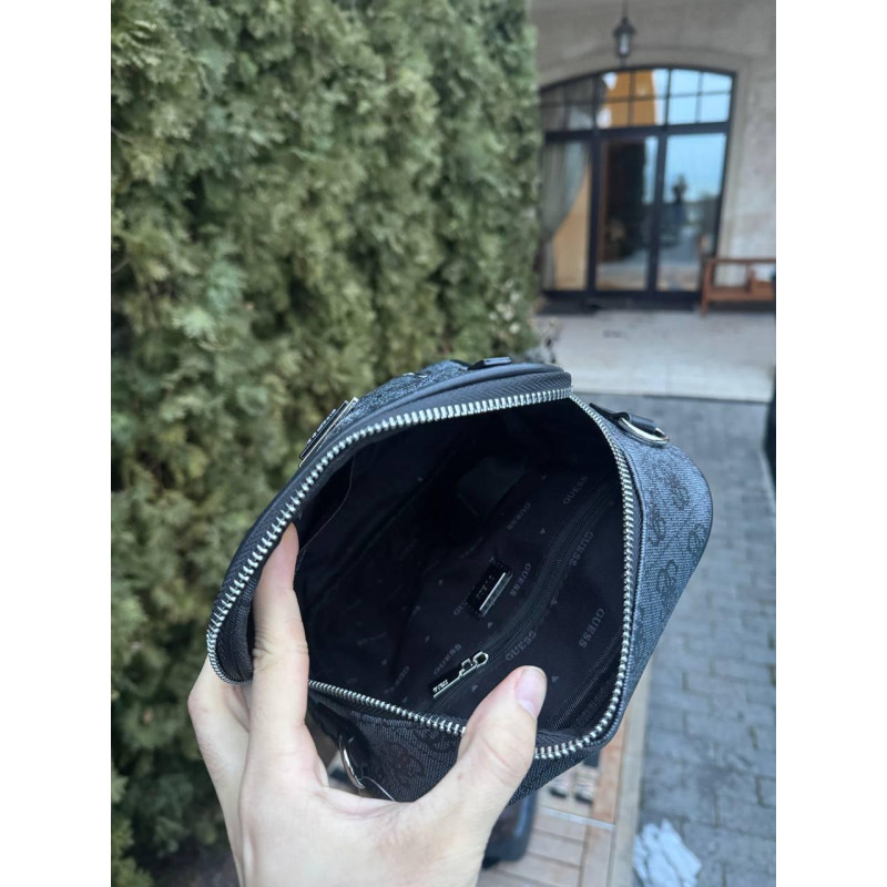 Сумка Guess Vezzola Smart сіра чоловіча шкіряна барсетка Гуесс чоловіча чорна сумка через плече Гесс
