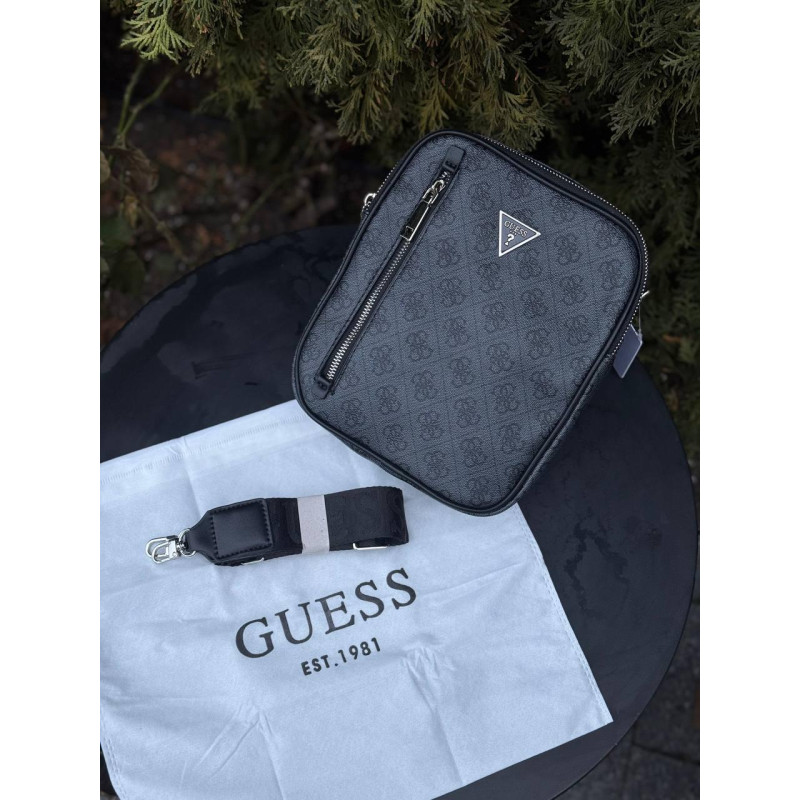 Сумка Guess Vezzola Smart сіра чоловіча шкіряна барсетка Гуесс чоловіча чорна сумка через плече Гесс