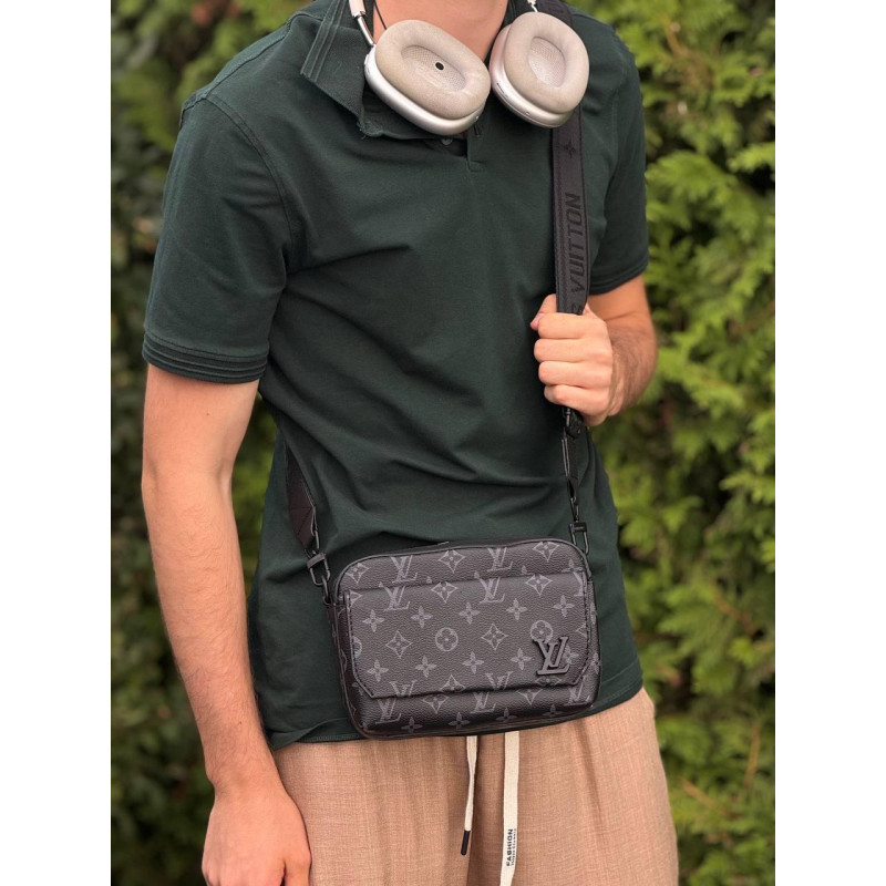 Сумка Louis Vuitton чоловіча шкіряна сумка Лв чорна барсетка через плече шкіряна Луї Вітон спортивна