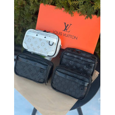 Сумка Louis Vuitton через плече шкіряна чоловіча сумка LV чорна спортивна сумка через плече Луї Вітон ЛВ