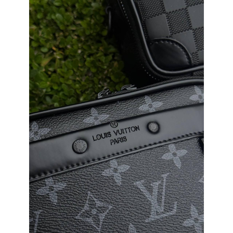 Сумка Louis Vuitton через плече шкіряна чоловіча сумка LV чорна спортивна сумка через плече Луї Вітон ЛВ