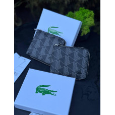 Гаманець Lacoste monogram на змійці чоловічий чорний гаманець шкіряний портмоне Лакост клатч Лакоста