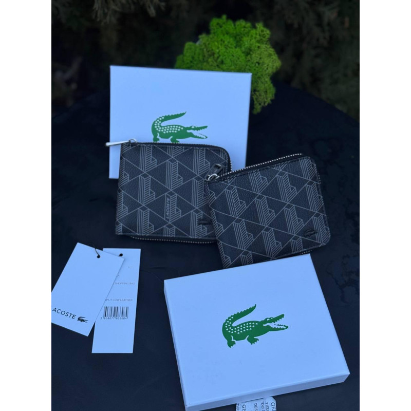 Гаманець Lacoste monogram на змійці чоловічий чорний гаманець шкіряний портмоне Лакост клатч Лакоста