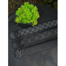 Ремінь Louis Vuitton чоловічий чорний шкіряний ремінь LV, 105 см шаховий ремінь Луї Вітон утиск Лв