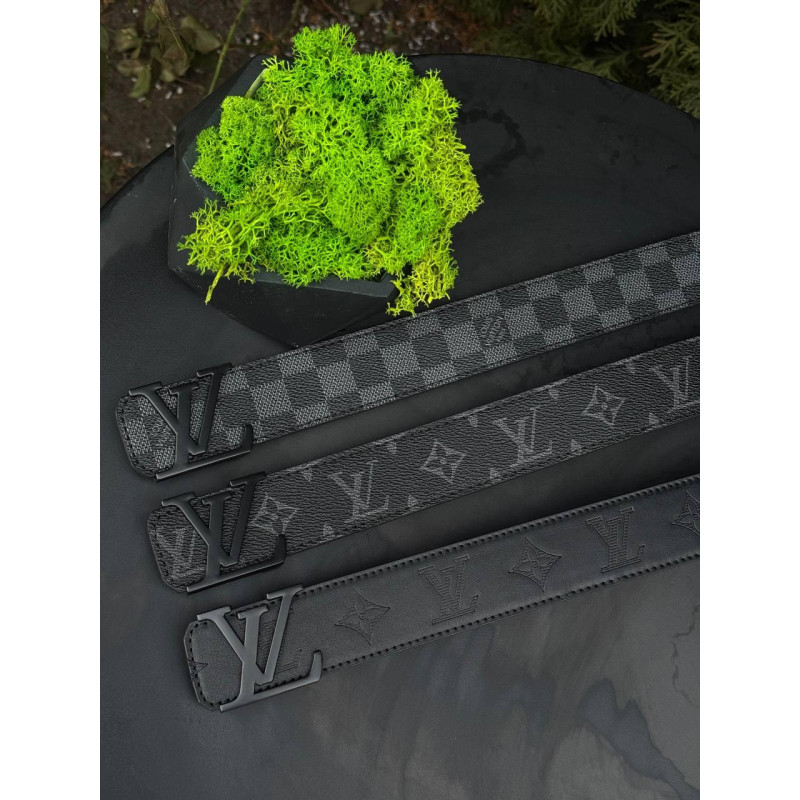 Ремінь Louis Vuitton чоловічий чорний шкіряний ремінь LV, 105 см шаховий ремінь Луї Вітон утиск Лв