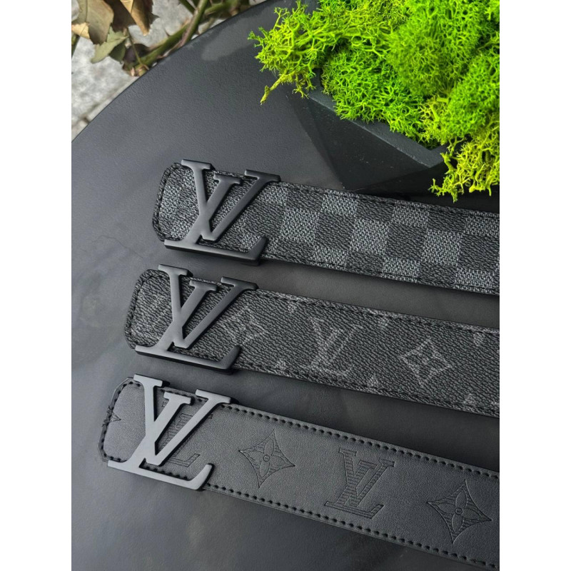 Ремінь Louis Vuitton чоловічий чорний шкіряний ремінь LV, 105 см шаховий ремінь Луї Вітон утиск Лв