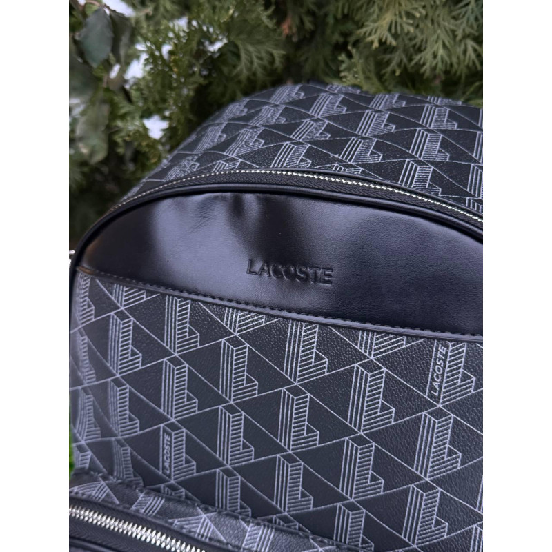 Рюкзак Lacoste monogram чорний шкіряний рюкзак портфель Лакост спортивний шкільний рюкзак Лакоста