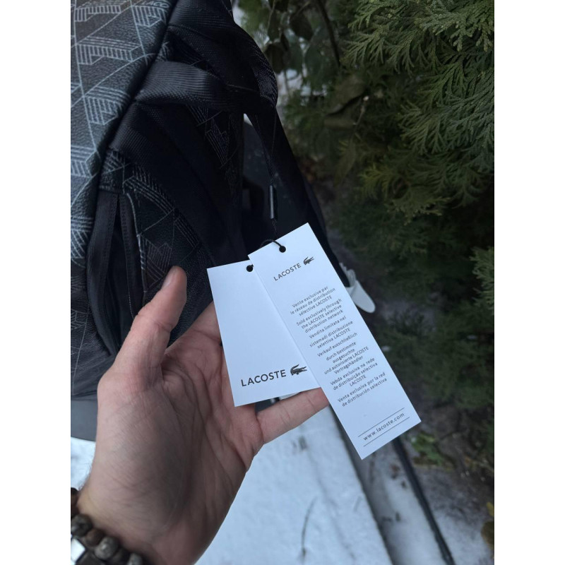 Рюкзак Lacoste monogram чорний шкіряний рюкзак портфель Лакост спортивний шкільний рюкзак Лакоста