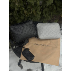 Сумка Louis Vuitton 2в1 чорна чоловіча шкіряна сумка через плече Луї Вітон месенджер Лв барсетка LV сіра