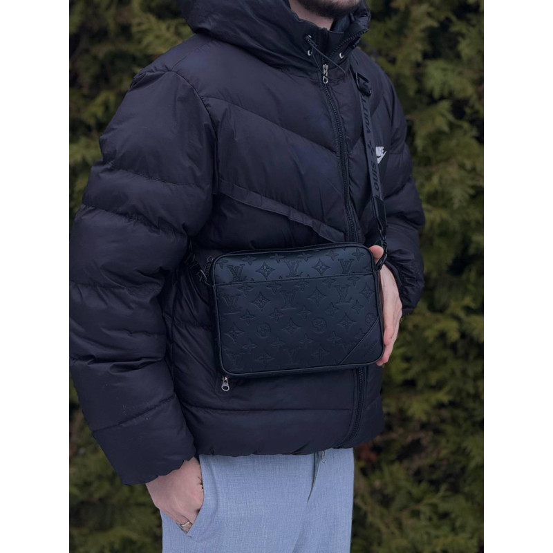 Сумка Louis Vuitton 2в1 чорна чоловіча шкіряна сумка через плече Луї Вітон месенджер Лв барсетка LV сіра
