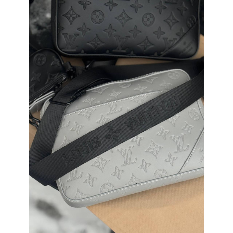 Сумка Louis Vuitton 2в1 чорна чоловіча шкіряна сумка через плече Луї Вітон месенджер Лв барсетка LV сіра