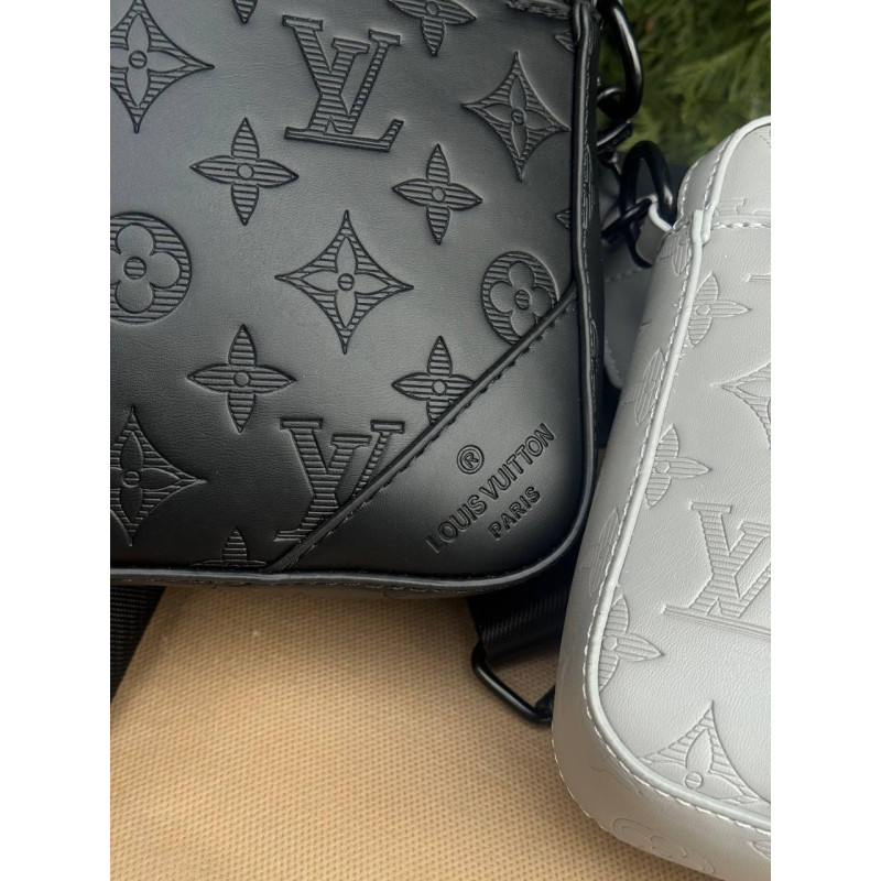 Сумка Louis Vuitton 2в1 чорна чоловіча шкіряна сумка через плече Луї Вітон месенджер Лв барсетка LV сіра