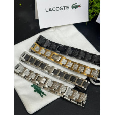 Браслет чоловічий Lacoste monogram чорний чоловічий срібний браслет Лакост монограм срібло 925