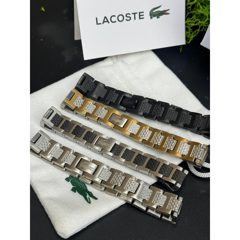 Браслет чоловічий Lacoste monogram чорний чоловічий срібний браслет Лакост монограм срібло 925