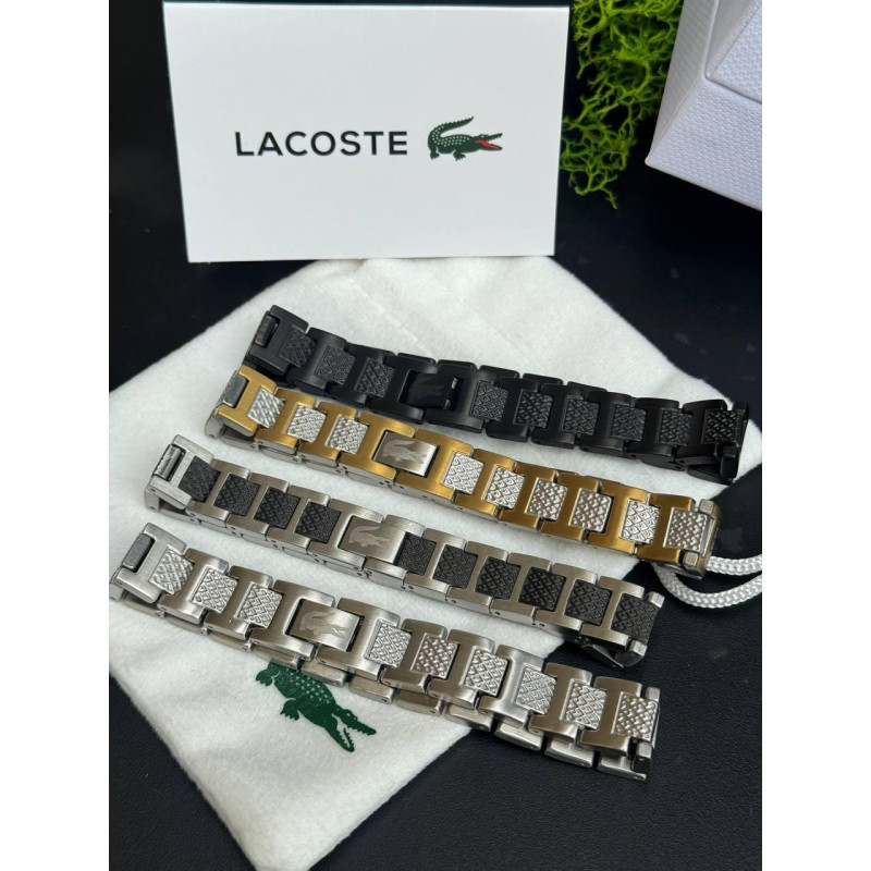 Браслет чоловічий Lacoste monogram чорний чоловічий срібний браслет Лакост монограм срібло 925
