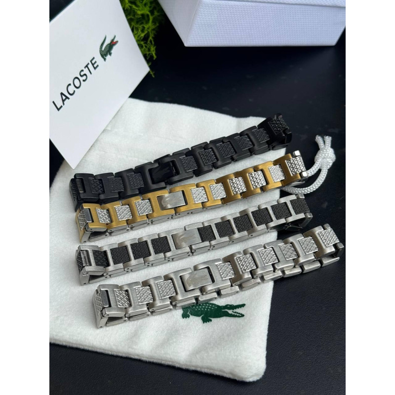 Браслет чоловічий Lacoste monogram чорний чоловічий срібний браслет Лакост монограм срібло 925