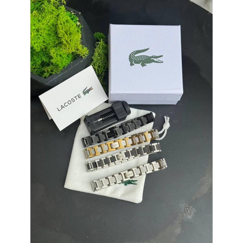 Браслет чоловічий Lacoste monogram чорний чоловічий срібний браслет Лакост монограм срібло 925