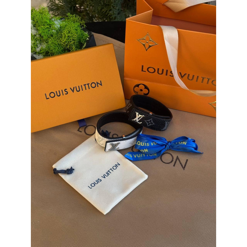 Браслет Louis Vuitton чоловічий чорний шкіряний браслет Лв білий браслет на руку Луї Вітон подарунковий LV з упаковкою