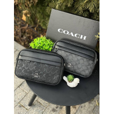Сумка Coach New York чоловіча чорна сумка через плече шкіряна барсетка Коач чорна Коуч месенджер чоловічий
