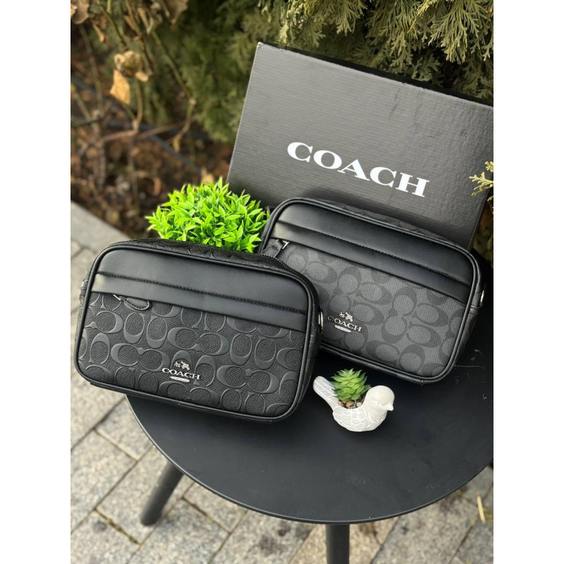 Сумка Coach New York чоловіча чорна сумка через плече шкіряна барсетка Коач чорна Коуч месенджер чоловічий