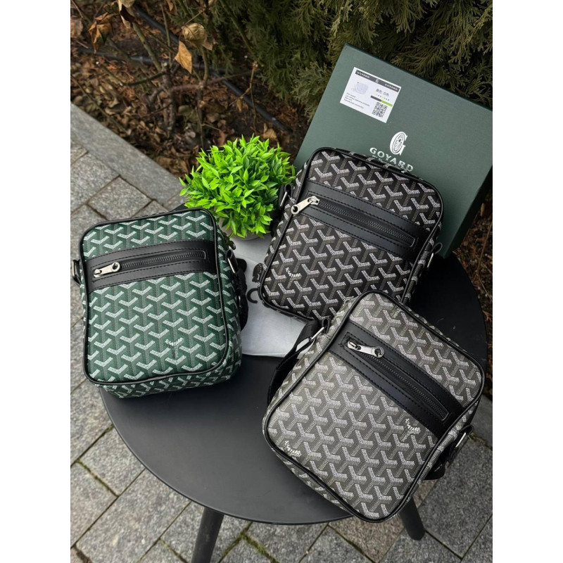 Сумка Goyard месенджер через плече чоловічий чорний шкіряний месенджер Гоярд спортивний чоловічий