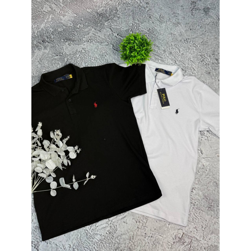 Футболка Polo Ralph Lauren чорна чоловіча футболка з коміром Поло Ральф Лоурен біла чоловіча на ґудзиках