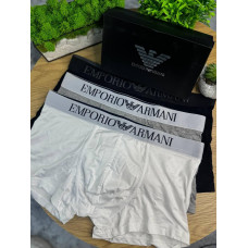 Боксерки чоловічі Emporio Armani набір трусів 3 пари чоловічі Емпоріо Армані чорні чоловічі Армані сірі