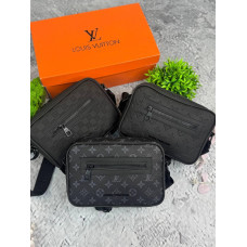 Сумка Louis Vuitton чоловіча чорна барсетка Луї Вітон чорна шахова месенджер через плече Lv білий