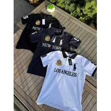 Футболка Polo Ralph Lauren New York чоловіча чорна футболка Поло Ральф Лоурен з коміром чоловічі чорні