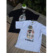 Футболка Bape X Burberry чоловіча чорна футболка Бейп Барбері спортивна чорна чоловіча футболка Бейп літня